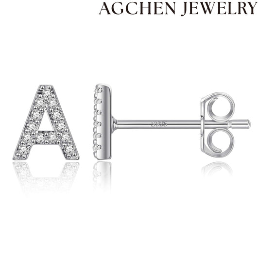 AG Litero Inicialaj Zirkonaj Stud Orelornamaĵoj