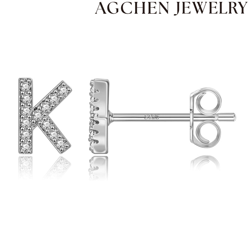 AG Letter Initial Zircon Stud Earrings