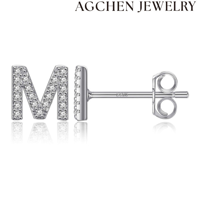 AG Letter Initial Zircon Stud Earrings