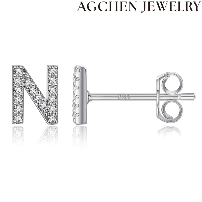 AG Letter Initial Zircon Stud Earrings