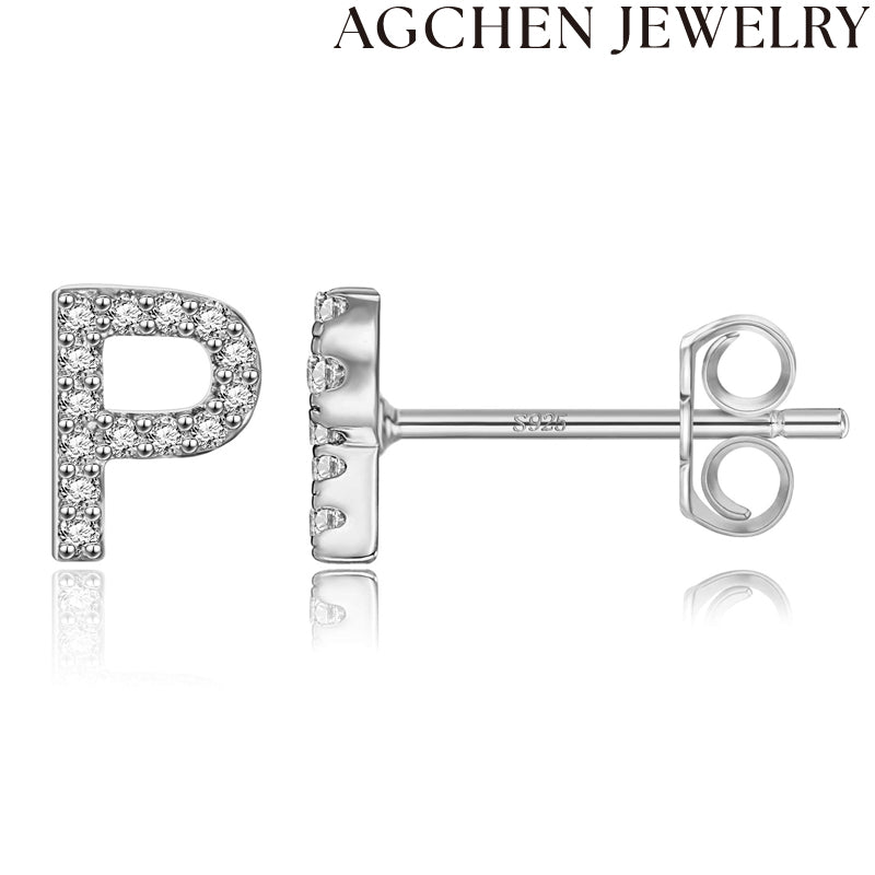 AG Letter Initial Zircon Stud Earrings