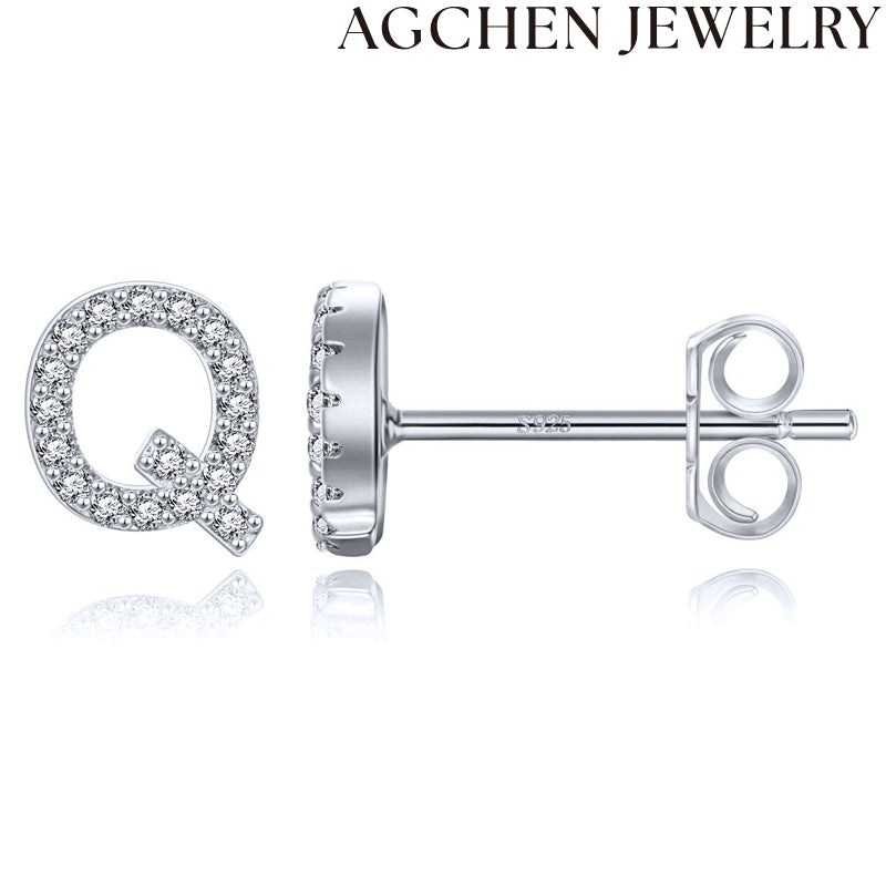 AG Letter Initial Zircon Stud Earrings