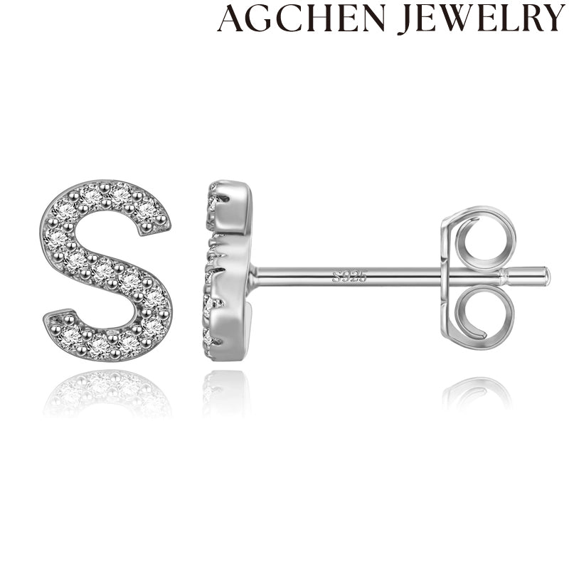 AG Letter Initial Zircon Stud Earrings