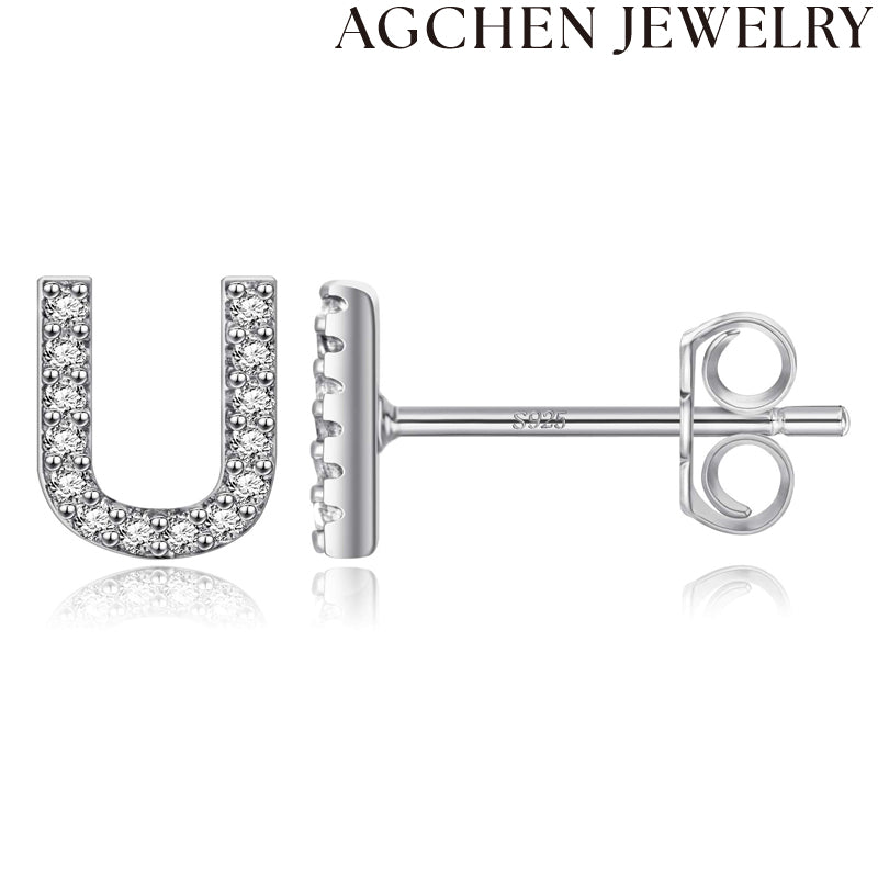 AG Letter Initial Zircon Stud Earrings