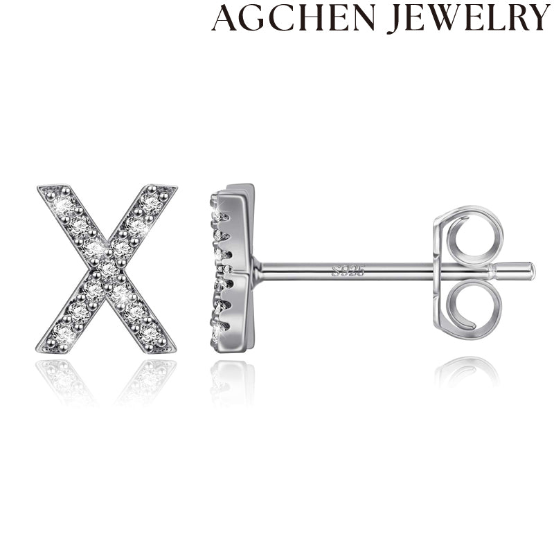 AG Letter Initial Zircon Stud Earrings