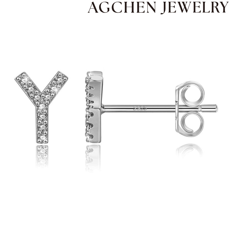 AG Letter Initial Zircon Stud Earrings