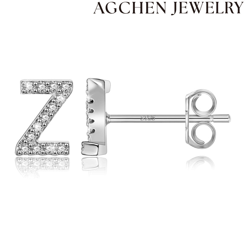 AG Letter Initial Zircon Stud Earrings