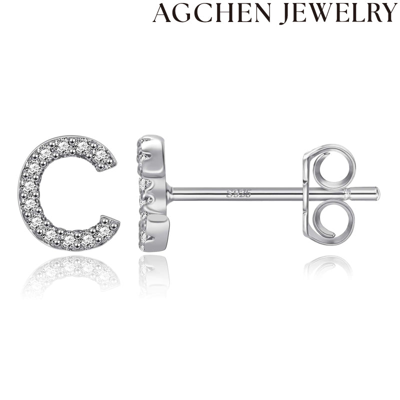 AG Letter Initial Zircon Stud Earrings