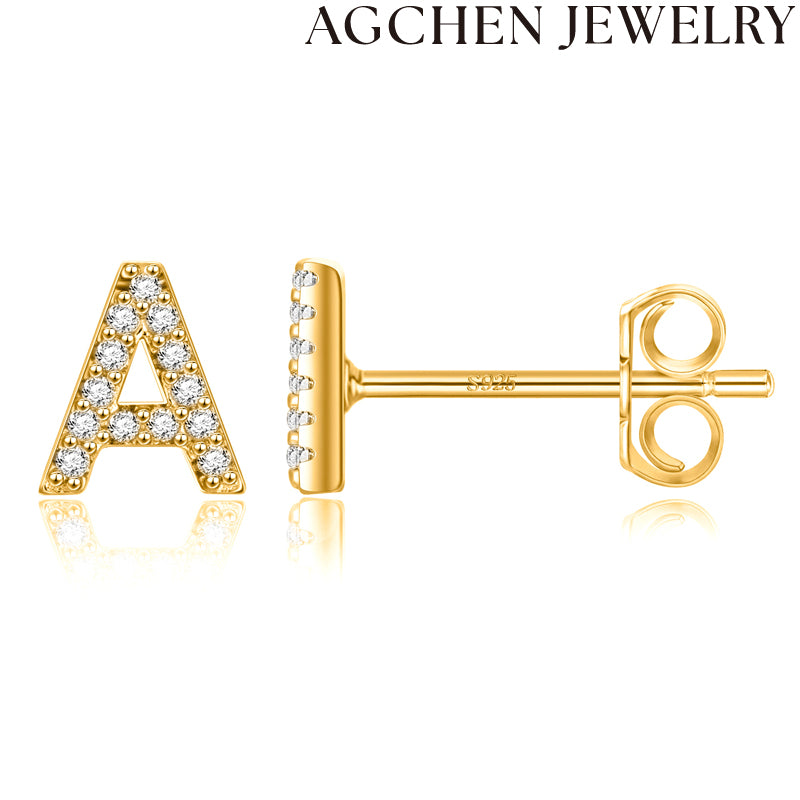 AG Letter Initial Zircon Stud Earrings