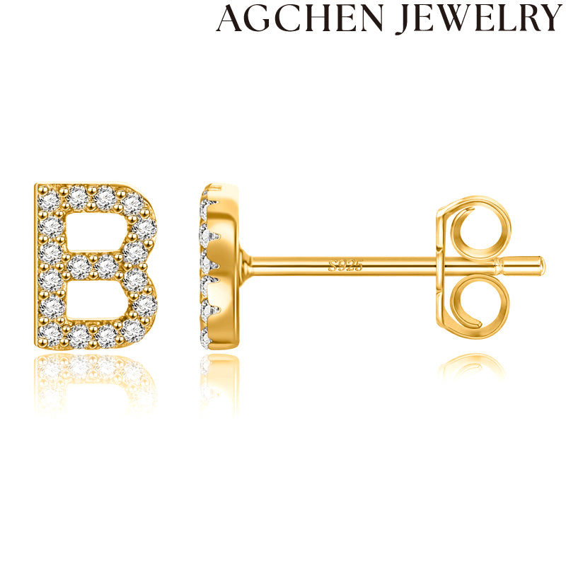 AG Letter Initial Zircon Stud Earrings
