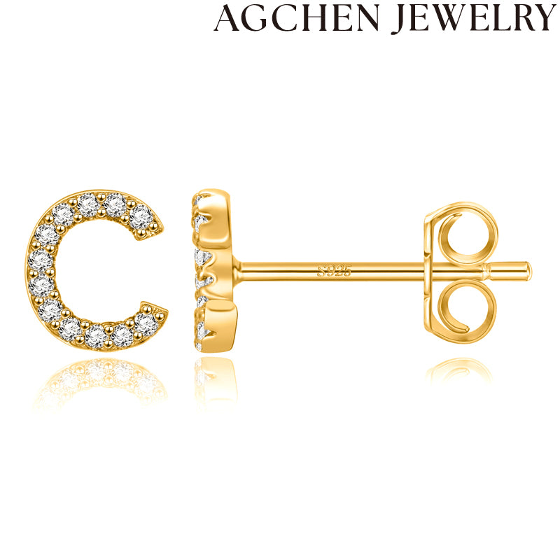 AG Letter Initial Zircon Stud Earrings