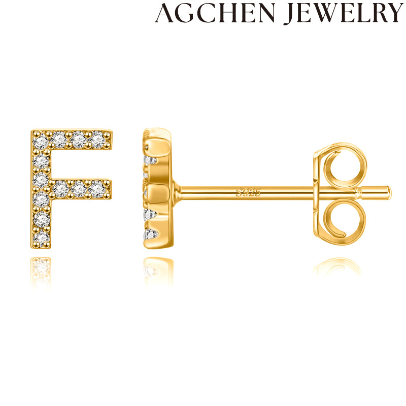 AG Letter Initial Zircon Stud Earrings