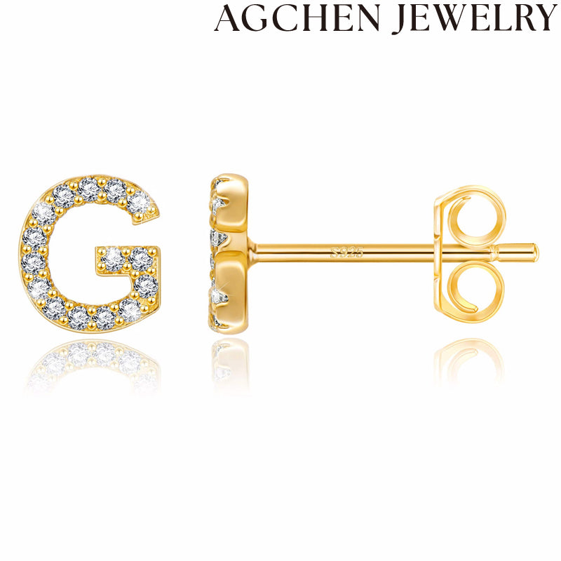 AG Letter Initial Zircon Stud Earrings
