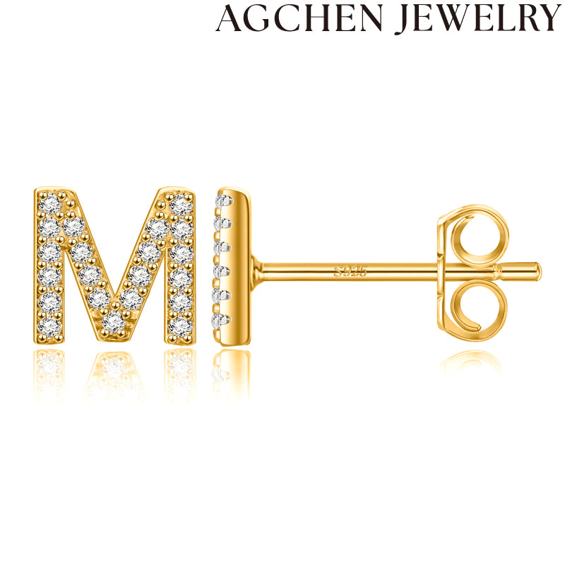 AG Letter Initial Zircon Stud Earrings