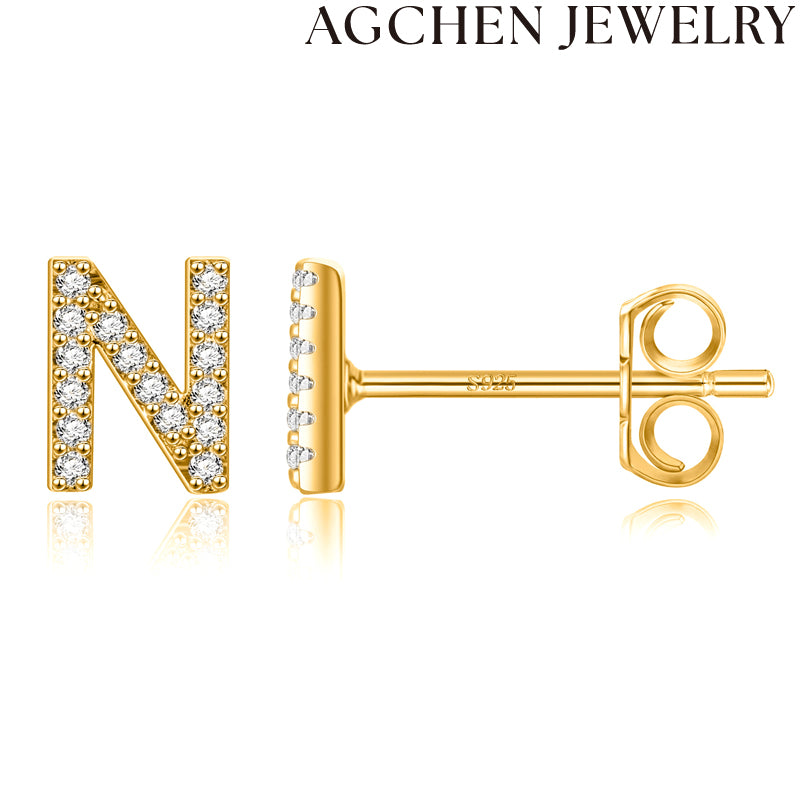 AG Letter Initial Zircon Stud Earrings