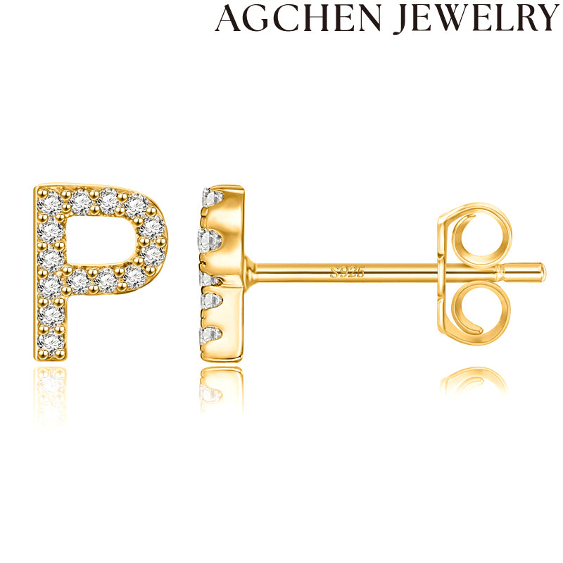 AG Letter Initial Zircon Stud Earrings