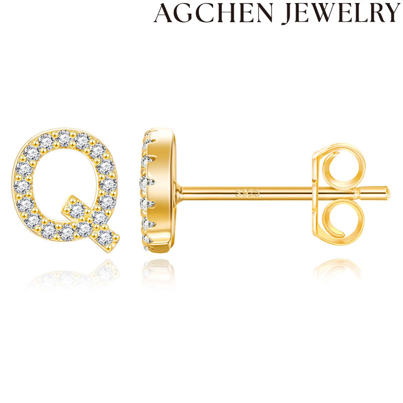 AG Letter Initial Zircon Stud Earrings