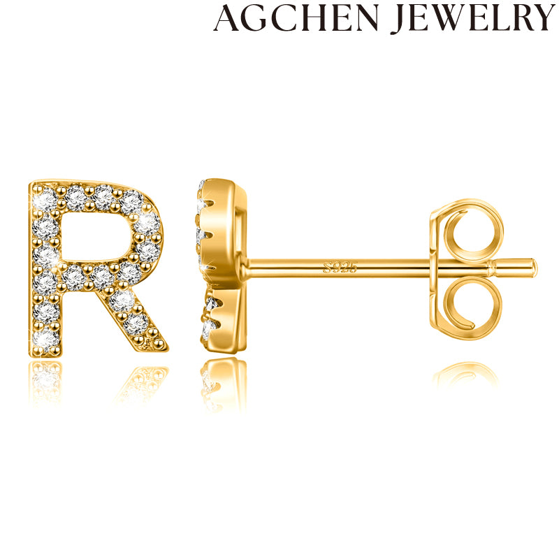 AG Letter Initial Zircon Stud Earrings