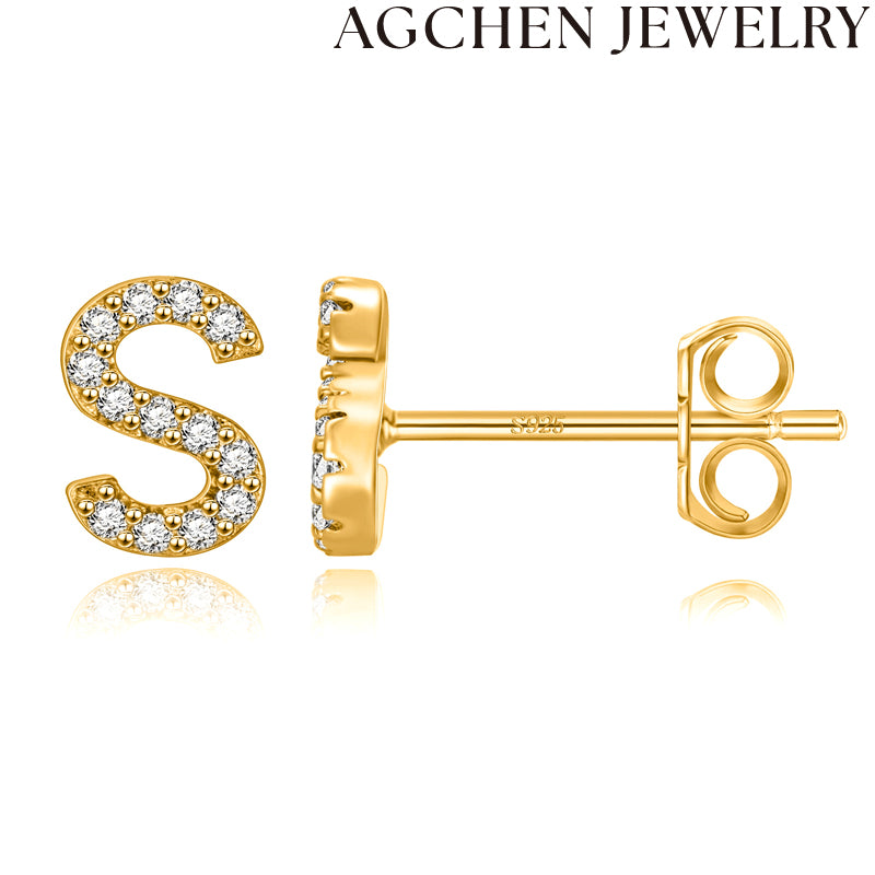 AG Letter Initial Zircon Stud Earrings