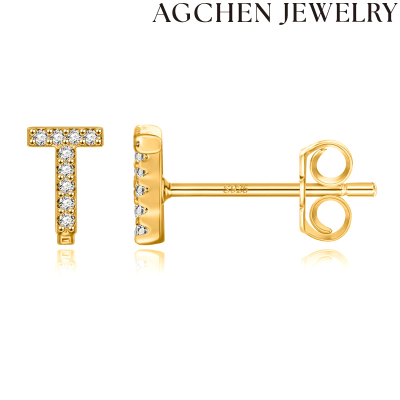 AG Letter Initial Zircon Stud Earrings
