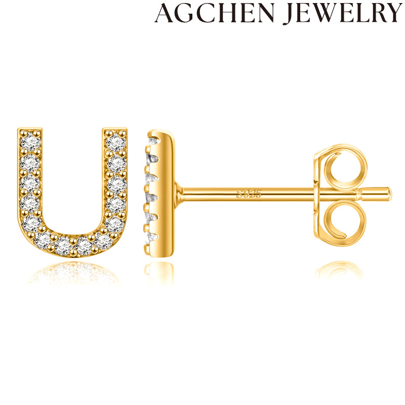 AG Letter Initial Zircon Stud Earrings