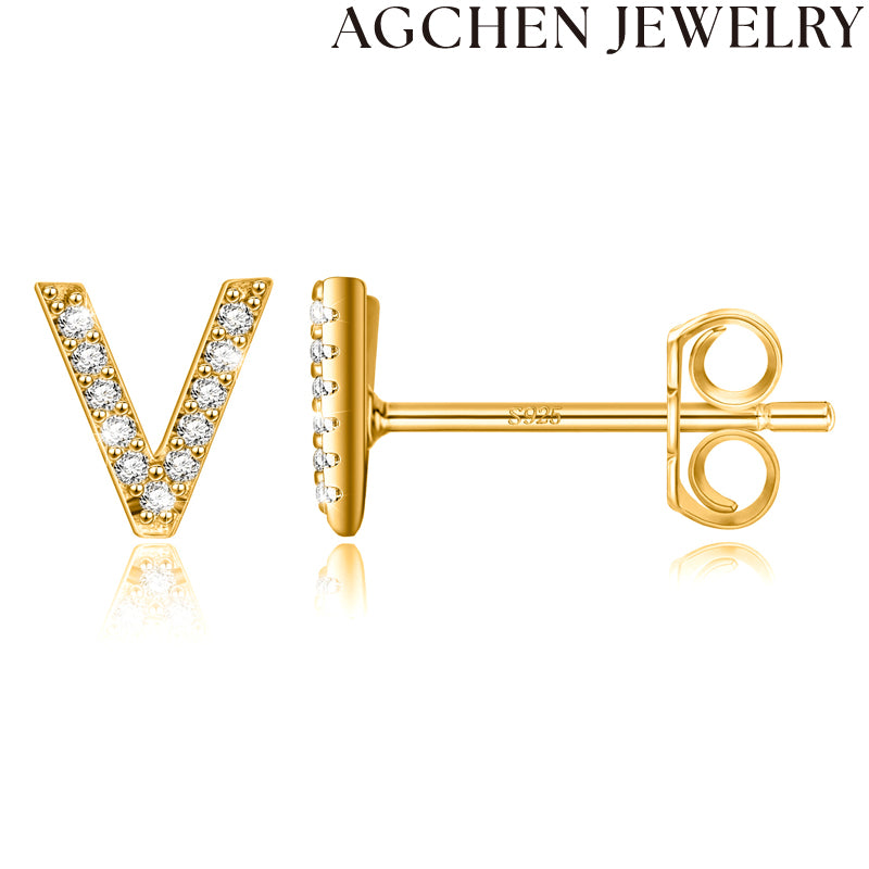 AG Letter Initial Zircon Stud Earrings
