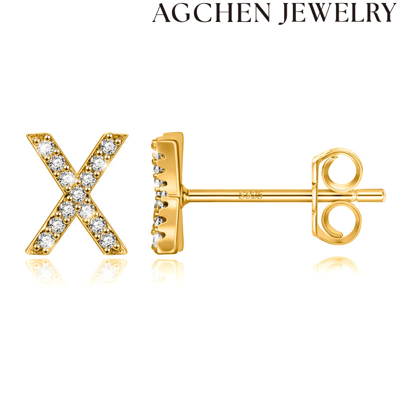AG Letter Initial Zircon Stud Earrings