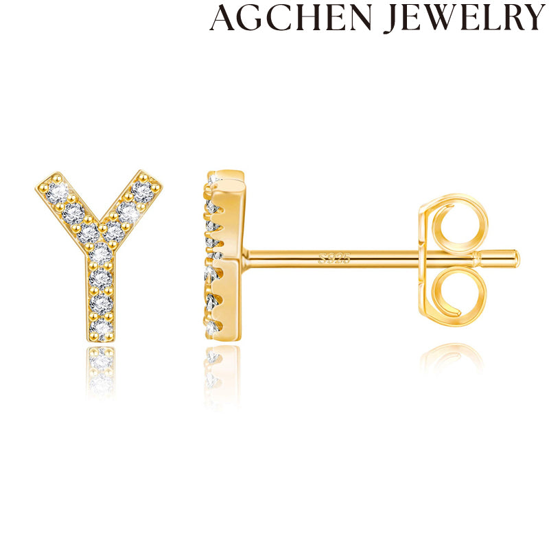 AG Letter Initial Zircon Stud Earrings