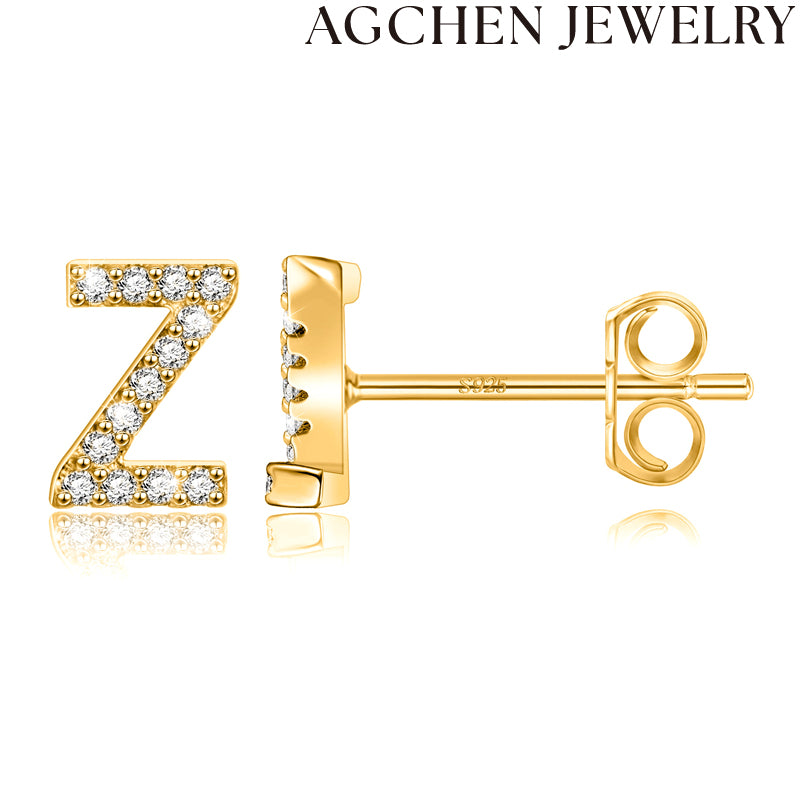 AG Letter Initial Zircon Stud Earrings