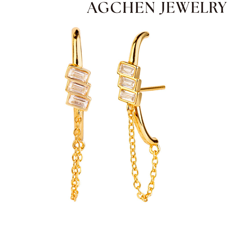 AG Triple Rectangle Zirconia Chain Earrings