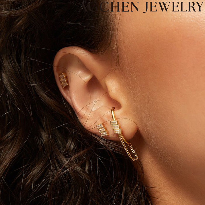 AG Triple Rectangle Zirconia Chain Earrings