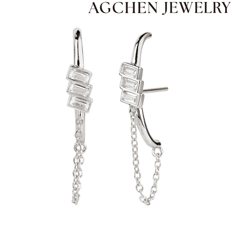 AG Triple Rectangle Zirconia Chain Earrings