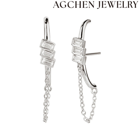 AG Triple Rectangle Zirconia Chain Earrings