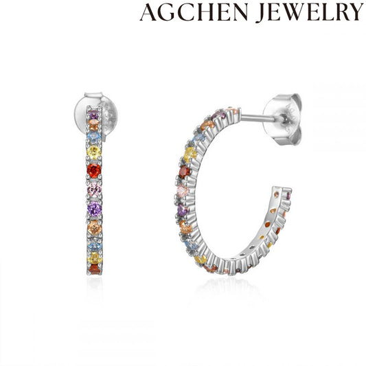 AG C-Shaped Multicolor Zirconia Earrings