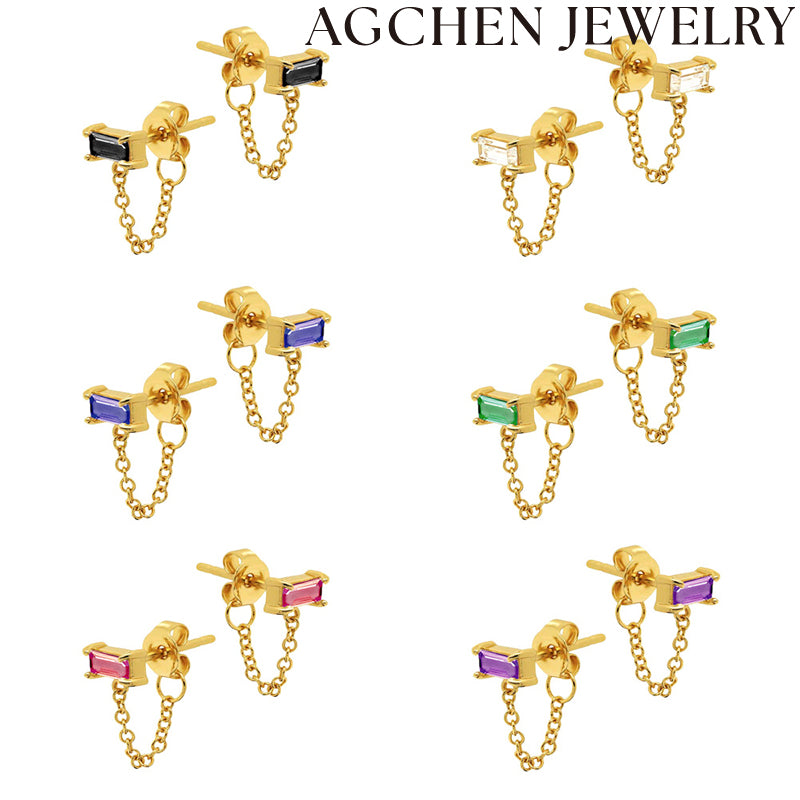 AG Rectangular Zirconia Chain Earrings