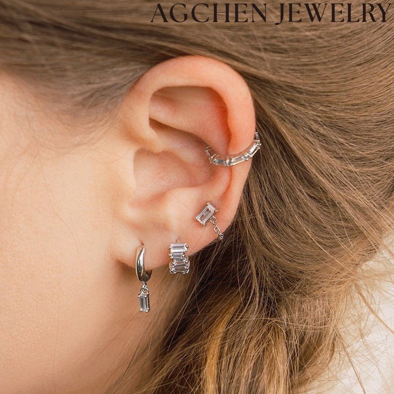 AG Rectangular Zirconia Chain Earrings