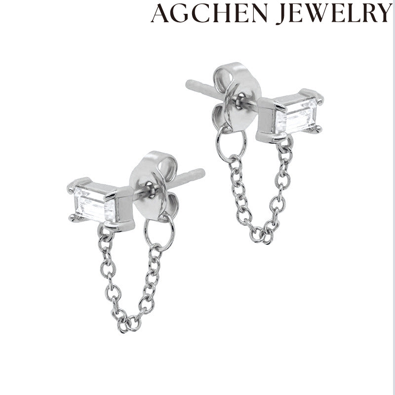 AG Rectangular Zirconia Chain Earrings