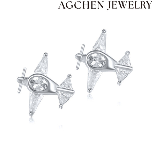 AG Zirconia Airplane Stud Earrings