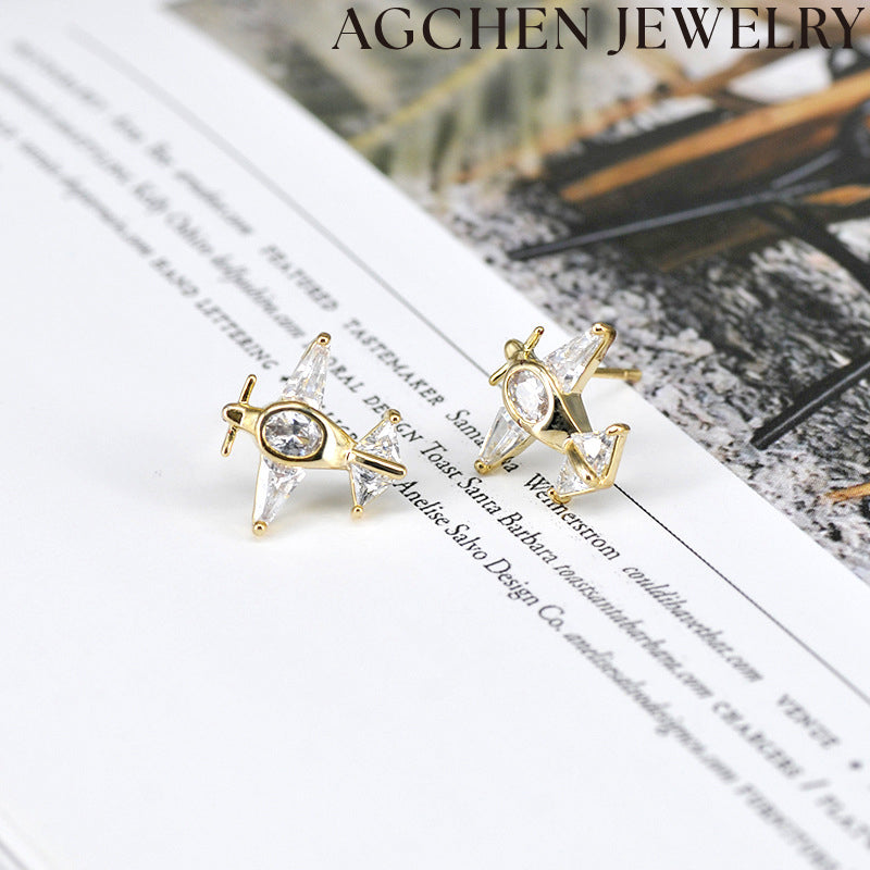 AG Zirconia Airplane Stud Earrings