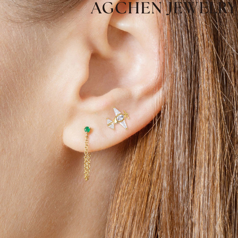 AG Zirconia Airplane Stud Earrings