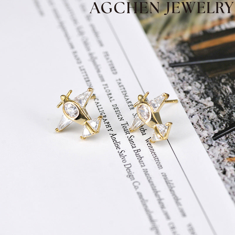 AG Zirconia Airplane Stud Earrings