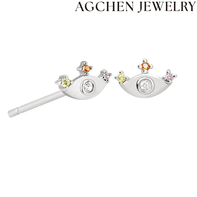 AG Eye-Shaped Zirconia Stud Earrings