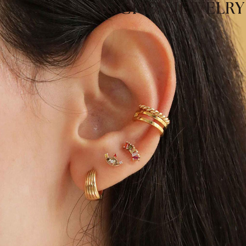 AG Eye-Shaped Zirconia Stud Earrings