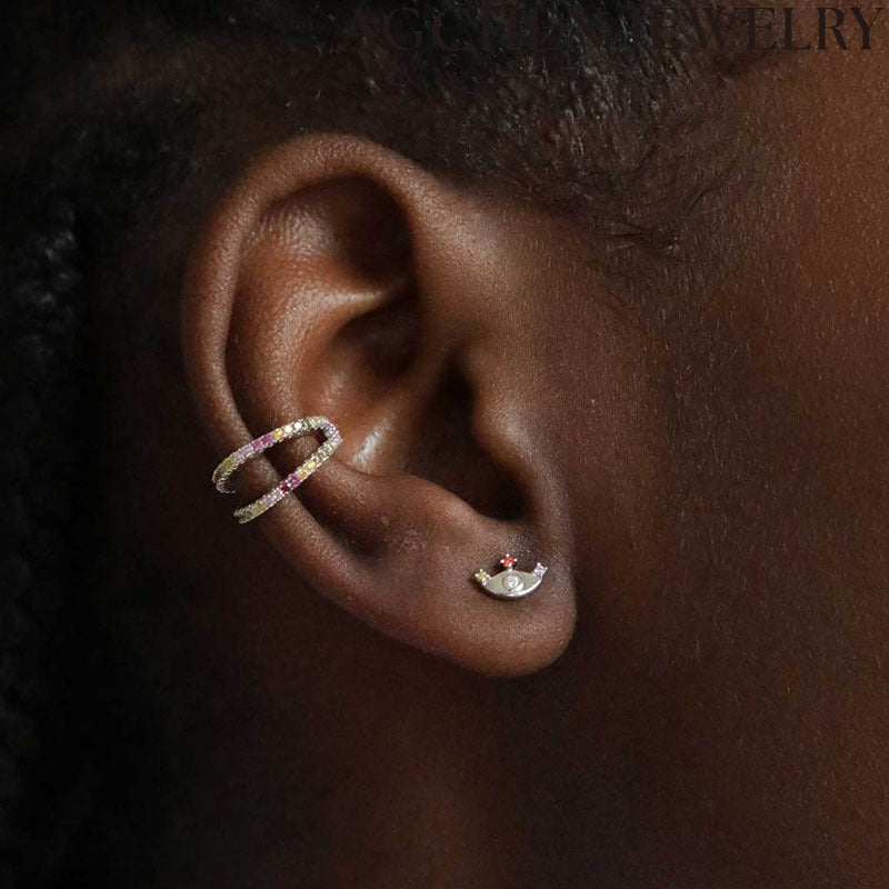 AG Eye-Shaped Zirconia Stud Earrings