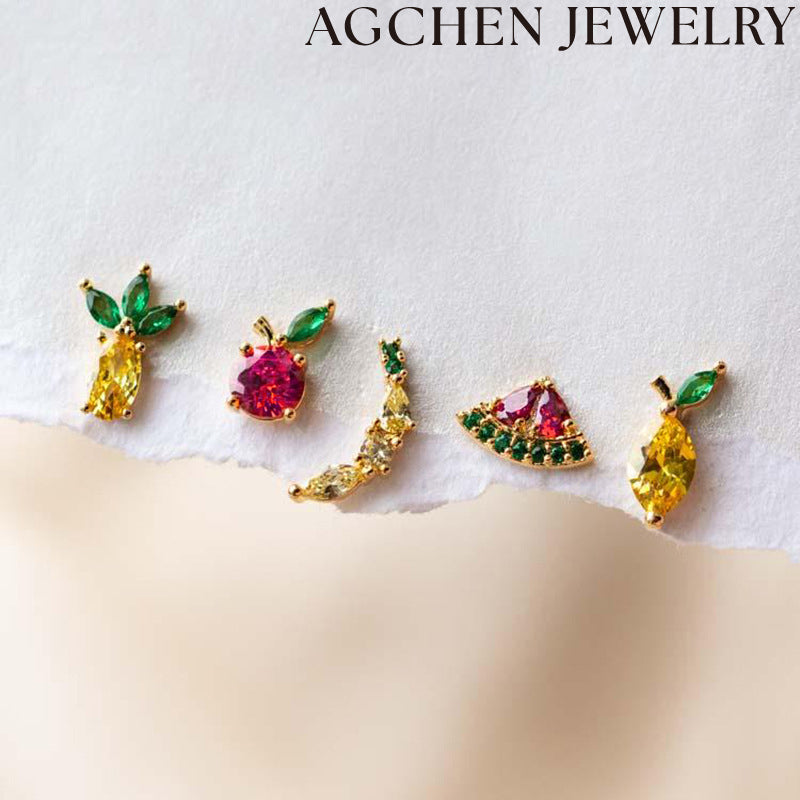 AG Cute Zirconia Fruit Stud Earrings