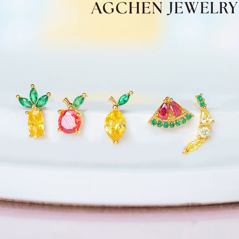 AG Cute Zirconia Fruit Stud Earrings