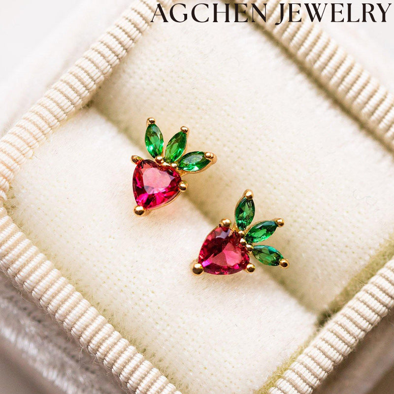 AG Cute Zirconia Fruit Stud Earrings