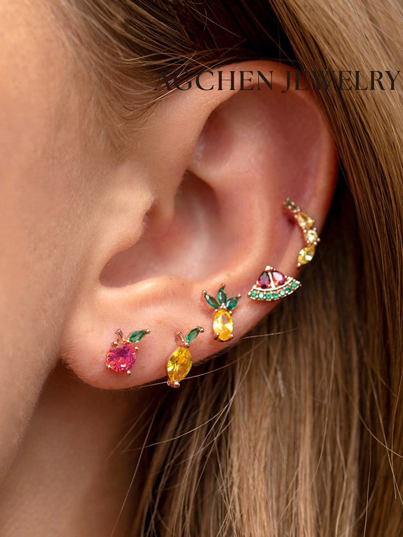 AG Cute Zirconia Fruit Stud Earrings