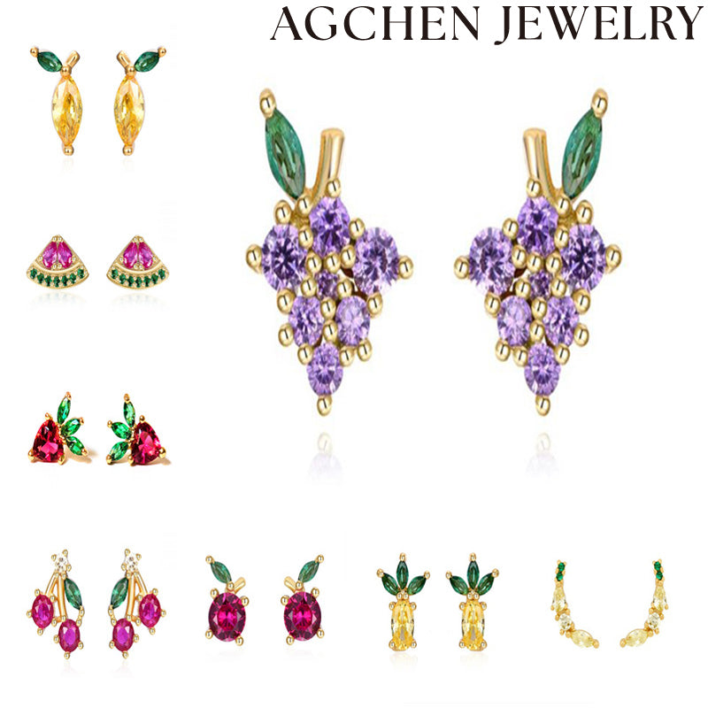 AG Cute Zirconia Fruit Stud Earrings