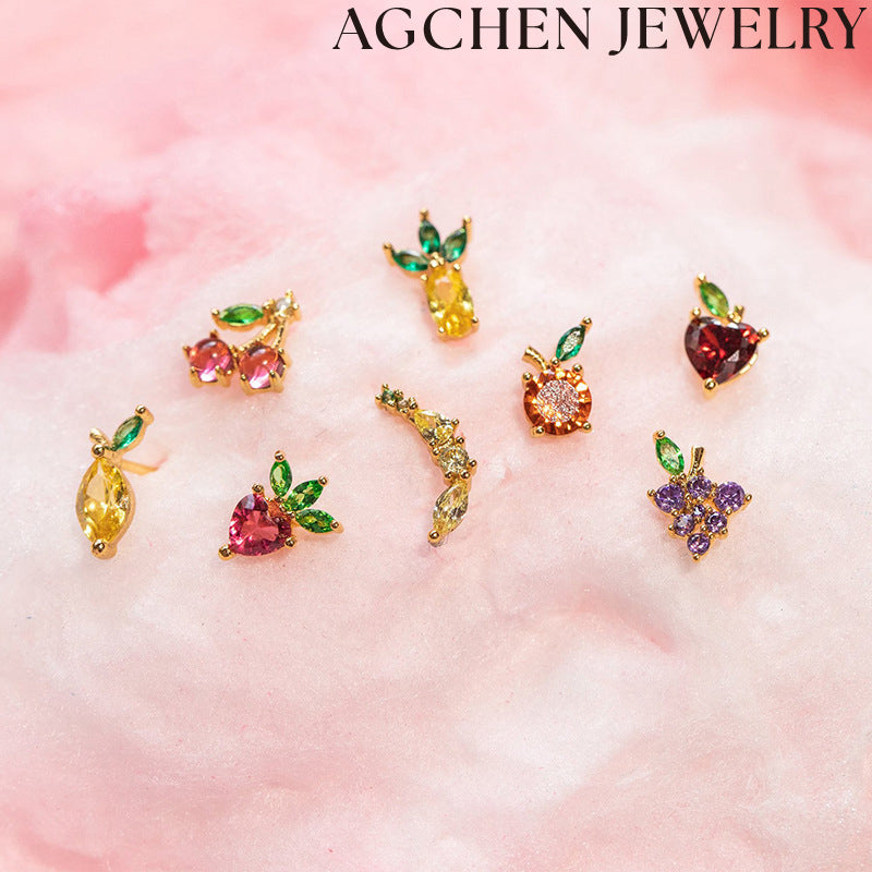 AG Cute Zirconia Fruit Stud Earrings